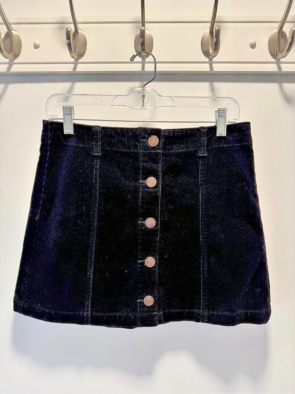 Black Button-Front Corduroy Mini Skirt Like New